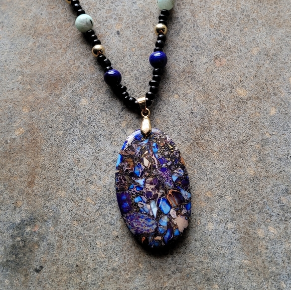 🎉HP🎉  Jasper Stone Gold Plated Pendant Necklace - Picture 7 of 8